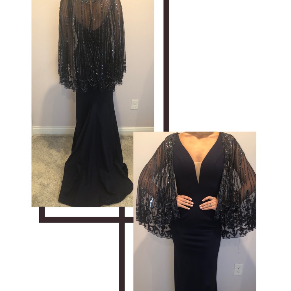 Sherri Hill Gown with Sheer Embellished Cape